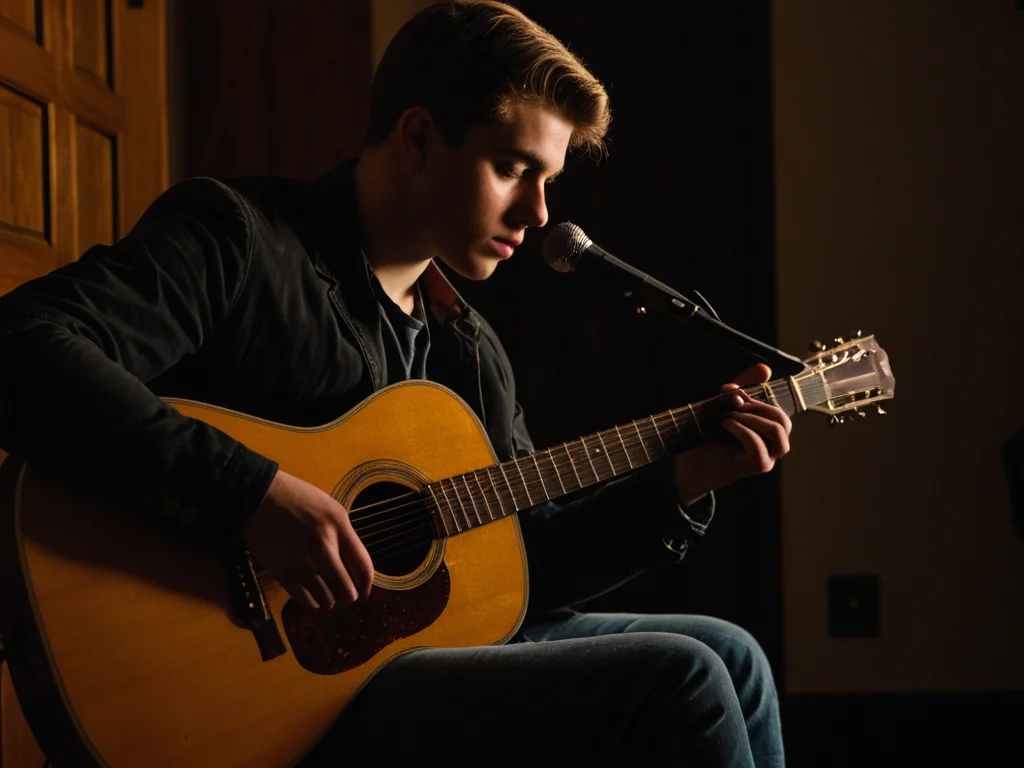 A focused guitarist working on improving his playing