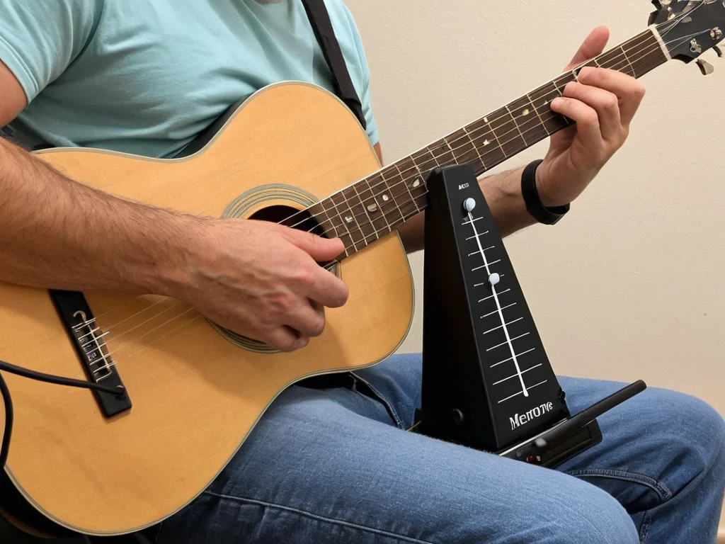 Practicing with a metronome to maintain consistent tempo