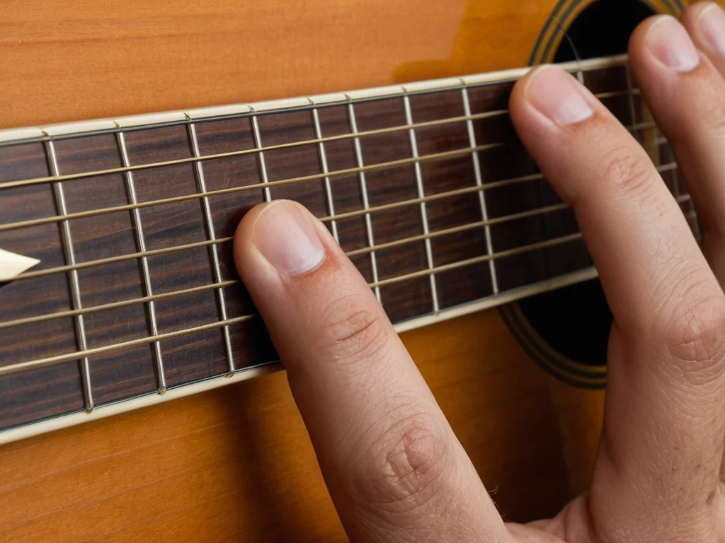 Fingers forming a basic guitar chord