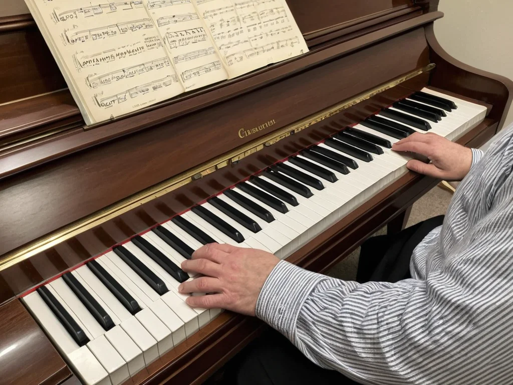 Pianist's hands playing scales on the keyboard