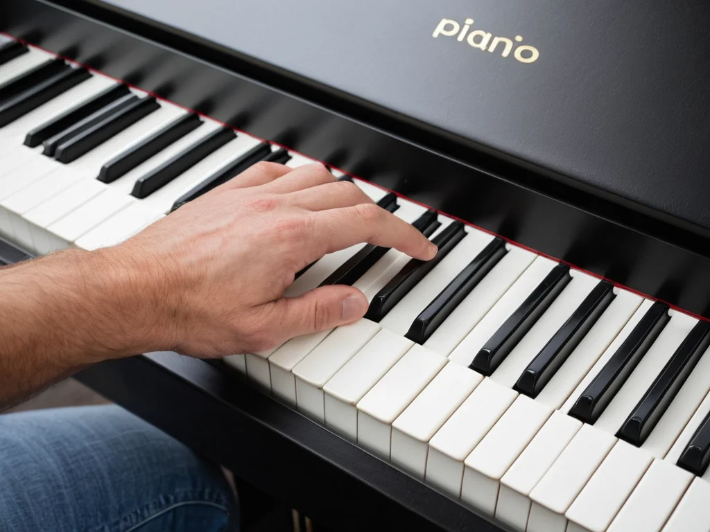 Close-up of hands playing simple chord progressions on a digital piano
