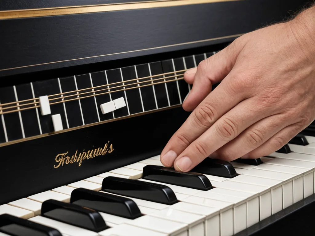 A close-up of a guitarist's hand smoothly changing between guitar chords.