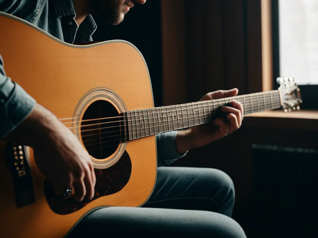 Guitarist tuning their instrument in a practice setting