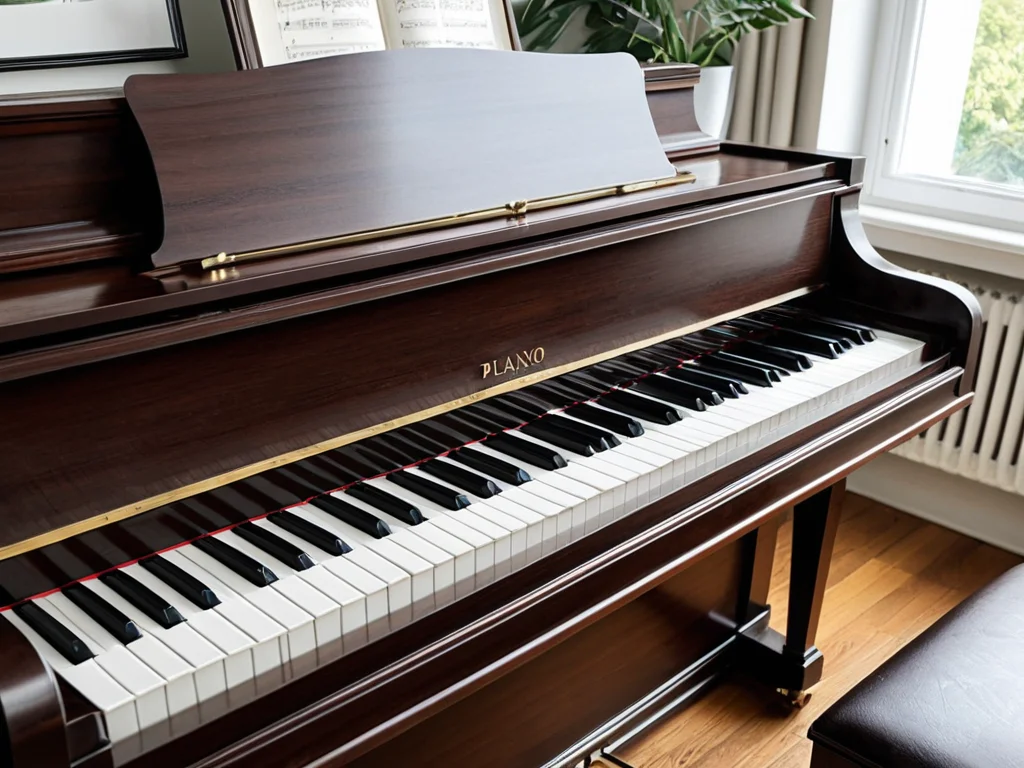 A grand piano in a cozy home studio setup