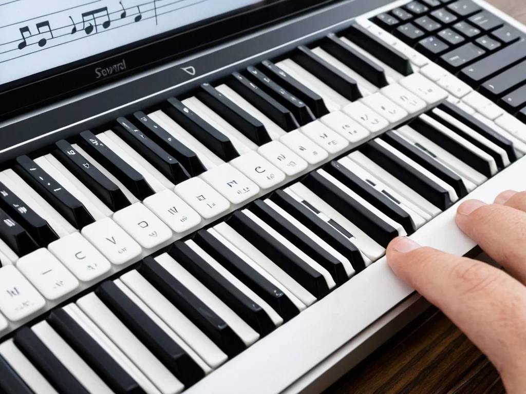 Digital piano with music notes on LCD display
