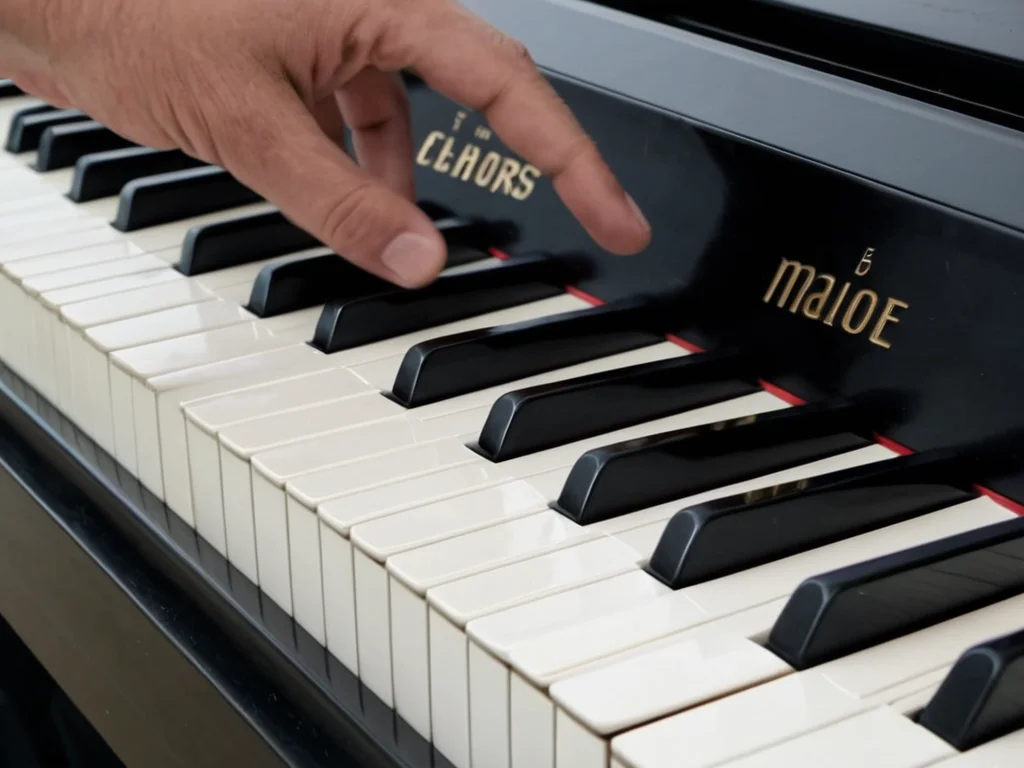 Close-up of hands playing piano keys in slow motion