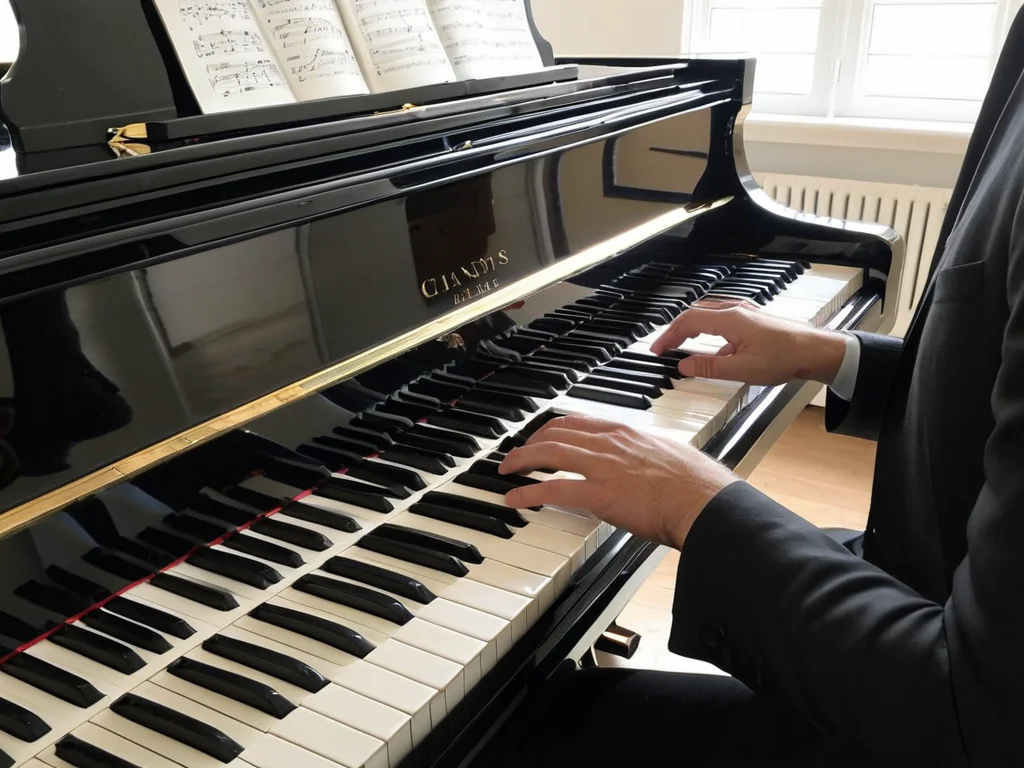 A pianist practicing timing with sheet music