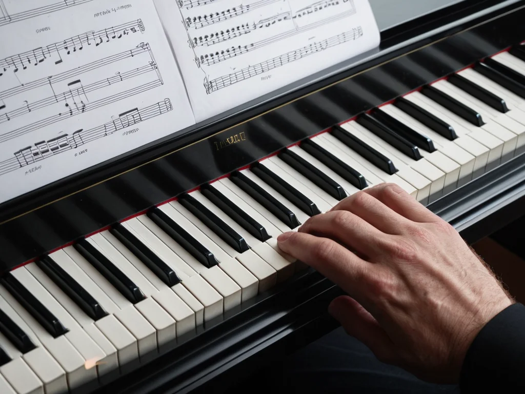 Professional musician holding sheet music of Dorian mode scale