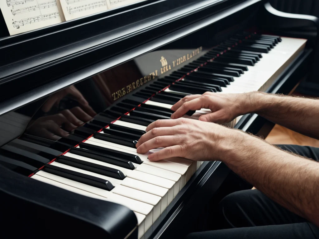 Pianist playing a digital piano in an elegant studio environment