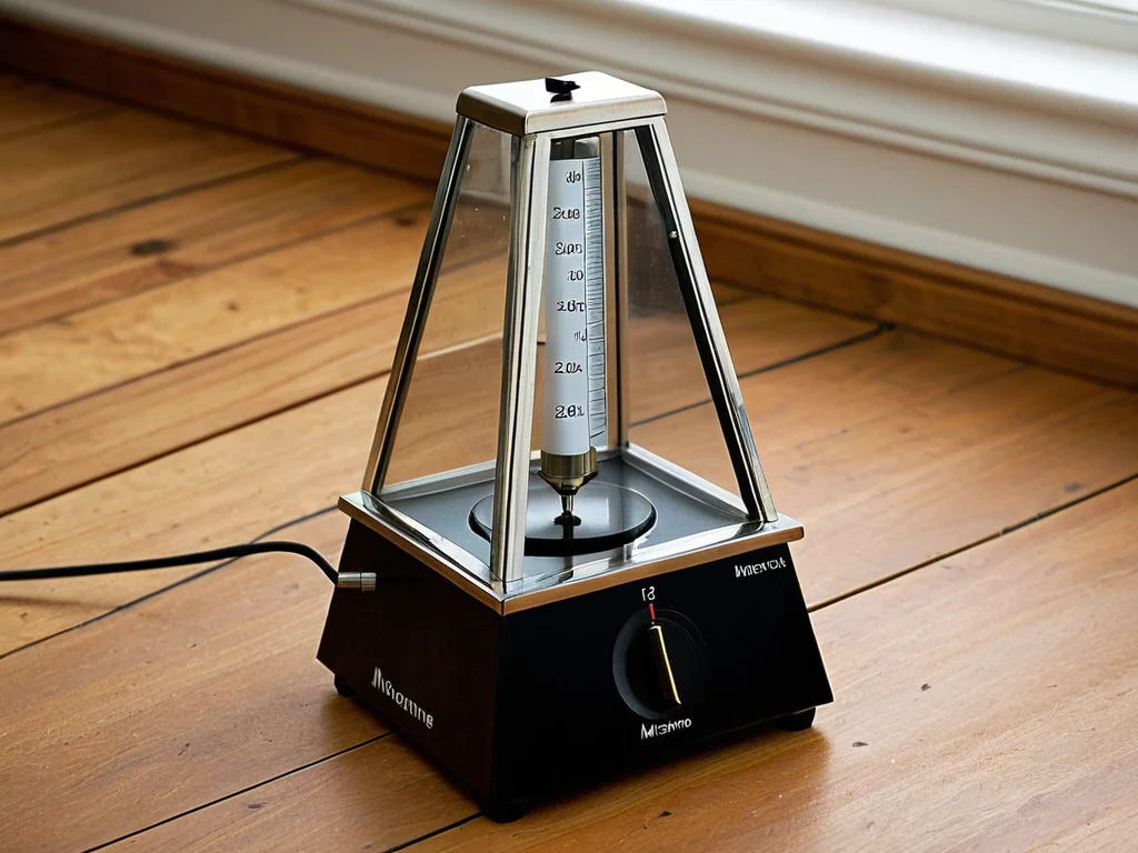 Metronome showing rhythmic beats on a wooden table