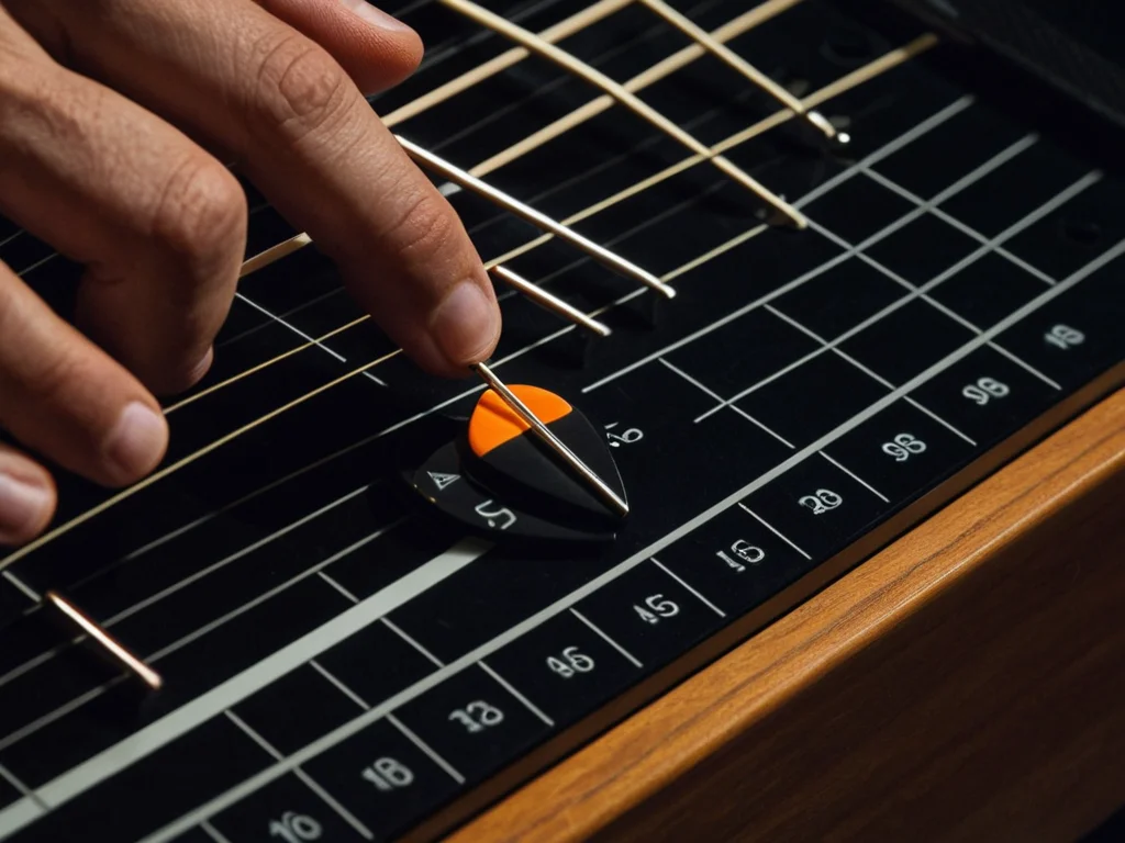 A guitarist practicing tempo with a metronome